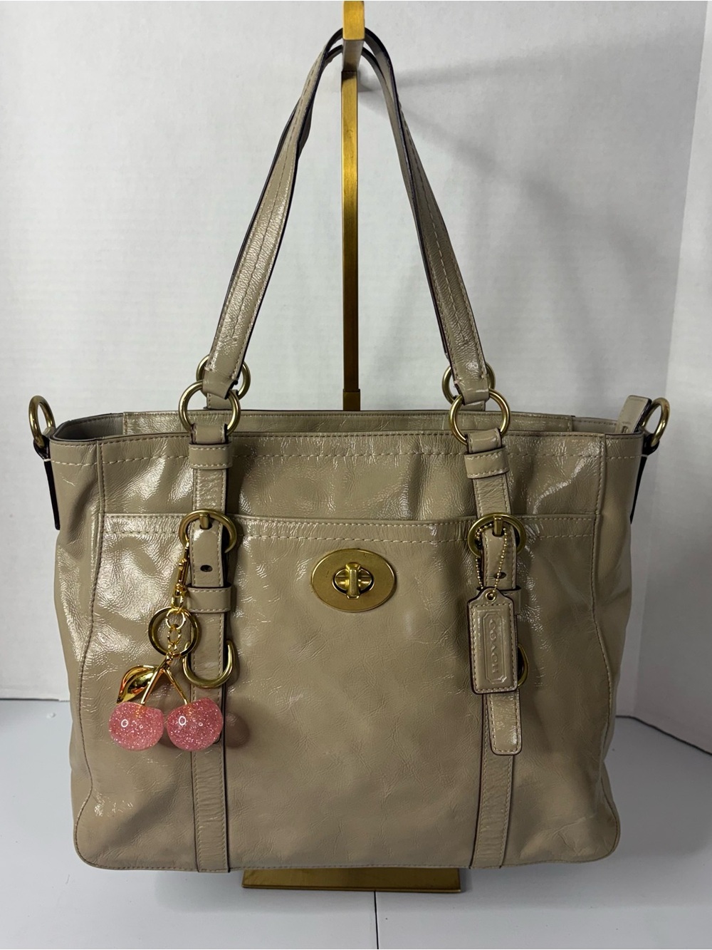 Y2K Coach Chelsea Taupe Patent Leather Tote Gold Hardware